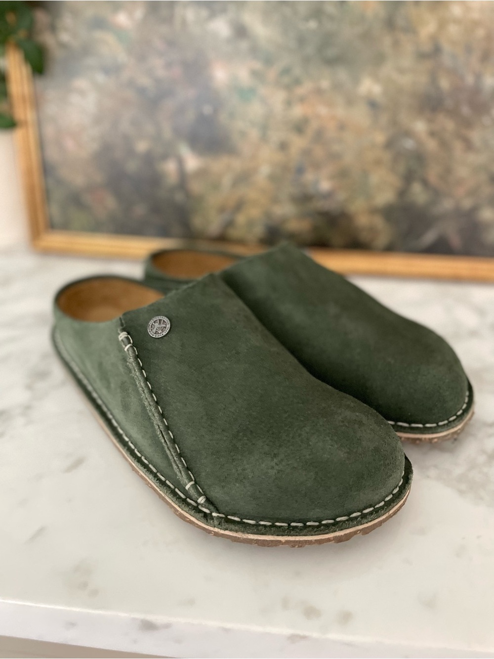 Birkenstock Zermatt Premium Lutry Mules Size 10 (41) Green Suede Clog - Picture 4 of 8